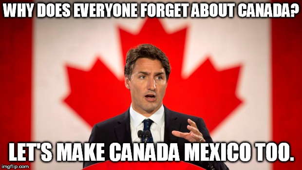 Justin Trudeau | WHY DOES EVERYONE FORGET ABOUT CANADA? LET'S MAKE CANADA MEXICO TOO. | image tagged in justin trudeau | made w/ Imgflip meme maker