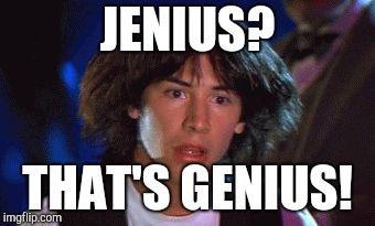 bill and ted | JENIUS? THAT'S GENIUS! | image tagged in bill and ted | made w/ Imgflip meme maker