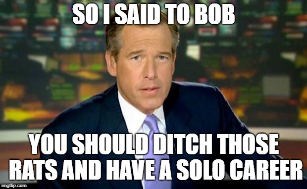 Brian Williams Was There Meme | SO I SAID TO BOB YOU SHOULD DITCH THOSE RATS AND HAVE A SOLO CAREER | image tagged in memes,brian williams was there | made w/ Imgflip meme maker
