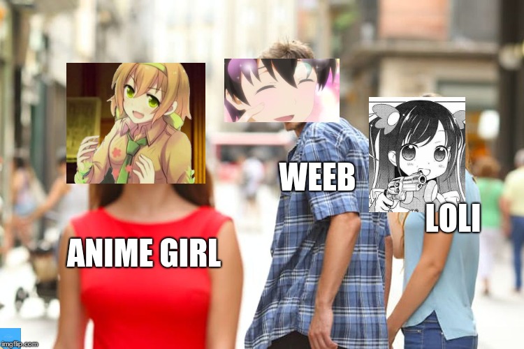 Distracted Boyfriend Meme | WEEB; LOLI; ANIME GIRL | image tagged in memes,distracted boyfriend | made w/ Imgflip meme maker