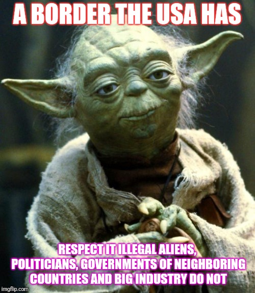 Star Wars Yoda | A BORDER THE USA HAS; RESPECT IT ILLEGAL ALIENS, POLITICIANS, GOVERNMENTS OF NEIGHBORING COUNTRIES AND BIG INDUSTRY DO NOT | image tagged in memes,star wars yoda | made w/ Imgflip meme maker