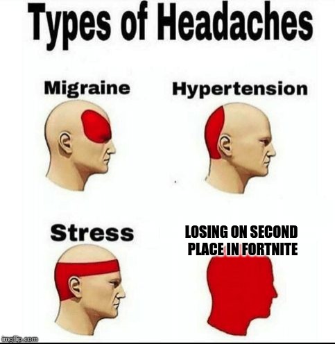 Types of Headaches meme | LOSING ON SECOND PLACE IN FORTNITE | image tagged in types of headaches meme | made w/ Imgflip meme maker