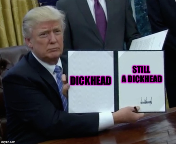 Trump Bill Signing | DICKHEAD; STILL A DICKHEAD | image tagged in memes,trump bill signing | made w/ Imgflip meme maker