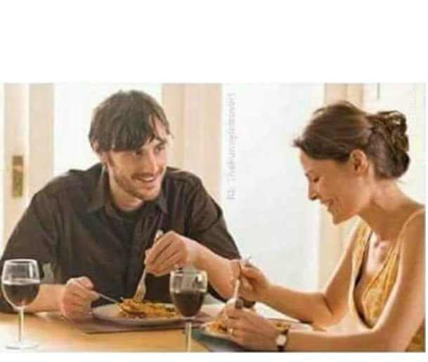 High Quality MAN WOMAN DATE WINE LAUGHING BLANK Blank Meme Template