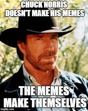 Chuck Norris Meme | CHUCK NORRIS DOESN'T MAKE HIS MEMES; THE MEMES MAKE THEMSELVES | image tagged in memes,chuck norris | made w/ Imgflip meme maker