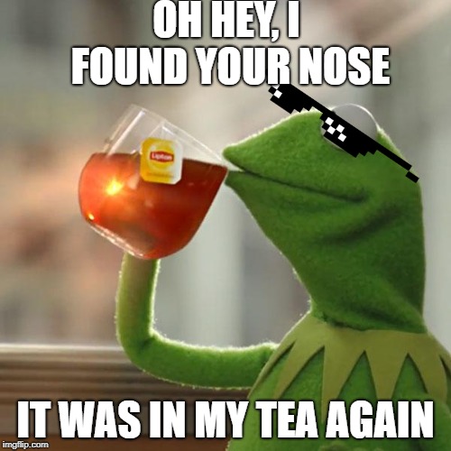 But That's None Of My Business | OH HEY, I FOUND YOUR NOSE; IT WAS IN MY TEA AGAIN | image tagged in memes,but thats none of my business,kermit the frog | made w/ Imgflip meme maker