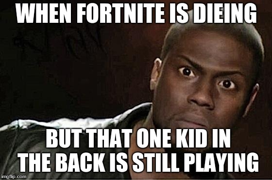 Kevin Hart | WHEN FORTNITE IS DIEING; BUT THAT ONE KID IN THE BACK IS STILL PLAYING | image tagged in memes,kevin hart | made w/ Imgflip meme maker