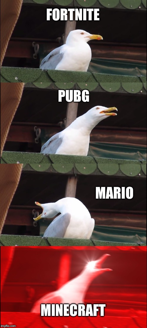 Inhaling Seagull | FORTNITE; PUBG; MARIO; MINECRAFT | image tagged in memes,inhaling seagull | made w/ Imgflip meme maker