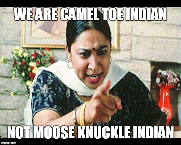 Angry Indian Mum  | WE ARE CAMEL TOE INDIAN; NOT MOOSE KNUCKLE INDIAN | image tagged in angry indian mum | made w/ Imgflip meme maker