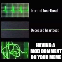 heartbeat rate | HAVING A MOD COMMENT ON YOUR MEME | image tagged in heartbeat rate | made w/ Imgflip meme maker