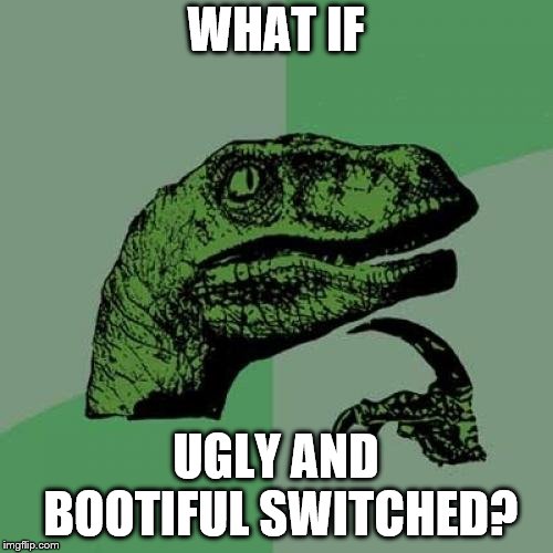 Philosoraptor Meme | WHAT IF UGLY AND BOOTIFUL SWITCHED? | image tagged in memes,philosoraptor | made w/ Imgflip meme maker