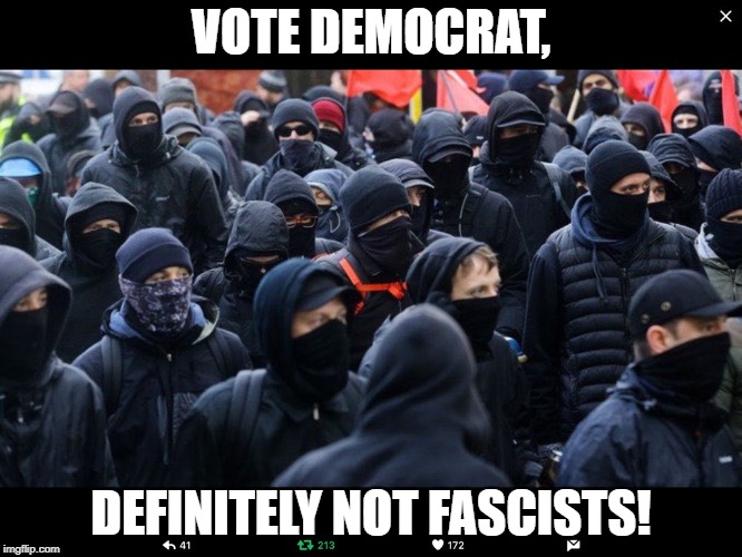Antifa | VOTE DEMOCRAT, DEFINITELY NOT FASCISTS! | image tagged in antifa | made w/ Imgflip meme maker