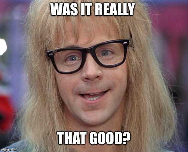 GARTH | WAS IT REALLY THAT GOOD? | image tagged in garth | made w/ Imgflip meme maker