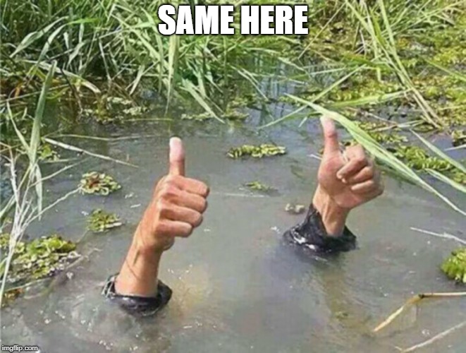 Drowning Thumbs Up | SAME HERE | image tagged in drowning thumbs up | made w/ Imgflip meme maker