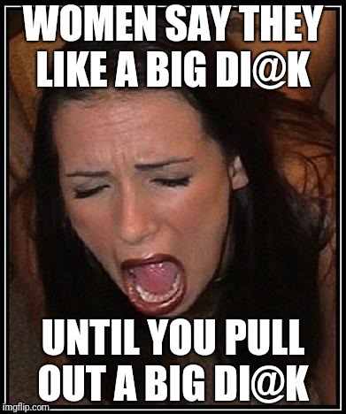 Butt sex | WOMEN SAY THEY LIKE A BIG DI@K; UNTIL YOU PULL OUT A BIG DI@K | image tagged in butt sex | made w/ Imgflip meme maker