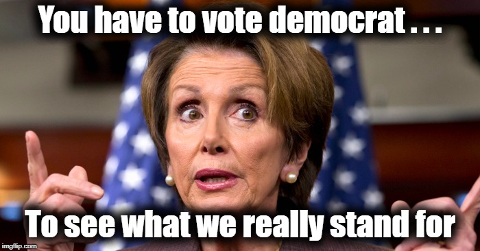 You have to vote democrat to see what they really stand for | You have to vote democrat . . . To see what we really stand for | image tagged in nancy pelosi,democrats,vote | made w/ Imgflip meme maker
