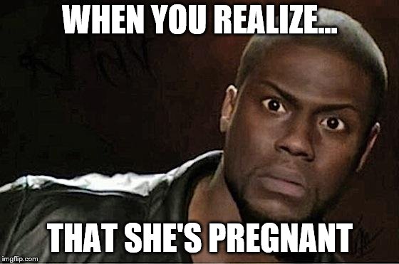 Kevin Hart Meme | WHEN YOU REALIZE... THAT SHE'S PREGNANT | image tagged in memes,kevin hart | made w/ Imgflip meme maker