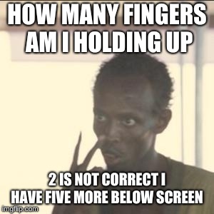 Look At Me Meme | HOW MANY FINGERS AM I HOLDING UP; 2 IS NOT CORRECT I HAVE FIVE MORE BELOW SCREEN | image tagged in memes,look at me | made w/ Imgflip meme maker