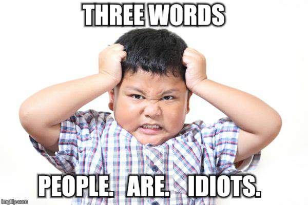 THREE WORDS PEOPLE.   ARE.    IDIOTS. | made w/ Imgflip meme maker