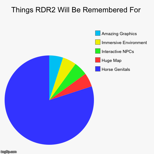 Things RDR2 Will Be Remembered For | Horse Genitals, Huge Map, Interactive NPCs, Immersive Environment , Amazing Graphics | image tagged in funny,pie charts | made w/ Imgflip chart maker
