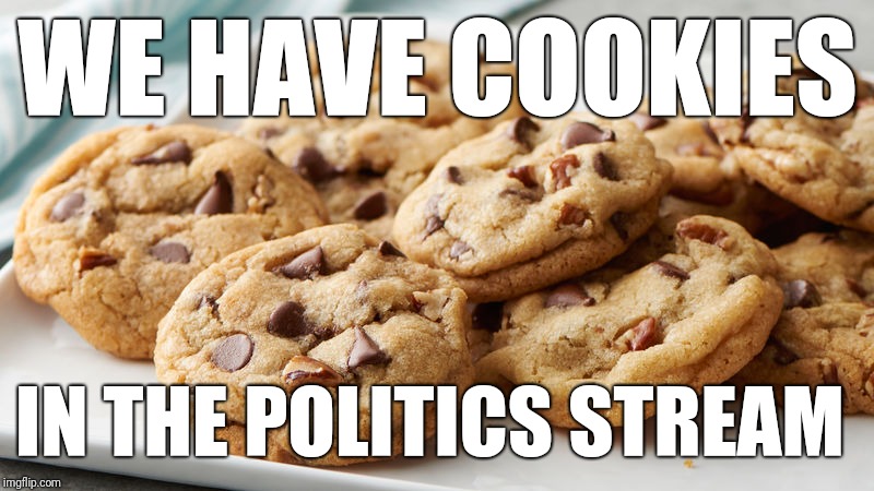 In case any of the "Fun" guys ask why you're here | WE HAVE COOKIES; IN THE POLITICS STREAM | image tagged in cookies,politics,darth vader - come to the dark side | made w/ Imgflip meme maker