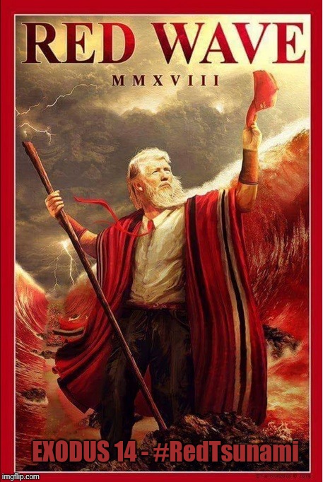 Red Wave rising... EXODUS 14 #REDTSUNAMI  | EXODUS 14 - #RedTsunami | image tagged in 2018 midterms elections,america first,tsunami,donald trump approves,qanon,make america great again | made w/ Imgflip meme maker