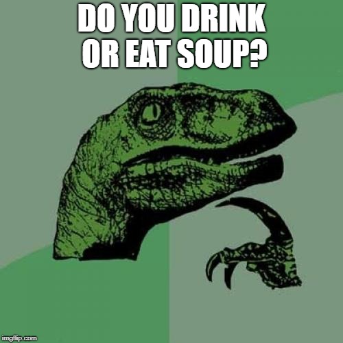 Philosoraptor Meme | DO YOU DRINK OR EAT SOUP? | image tagged in memes,philosoraptor | made w/ Imgflip meme maker