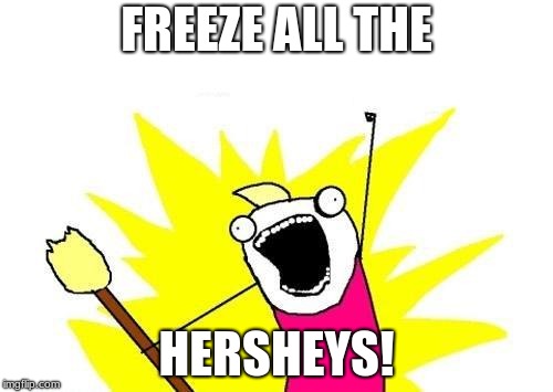 X All The Y | FREEZE ALL THE; HERSHEYS! | image tagged in memes,x all the y | made w/ Imgflip meme maker