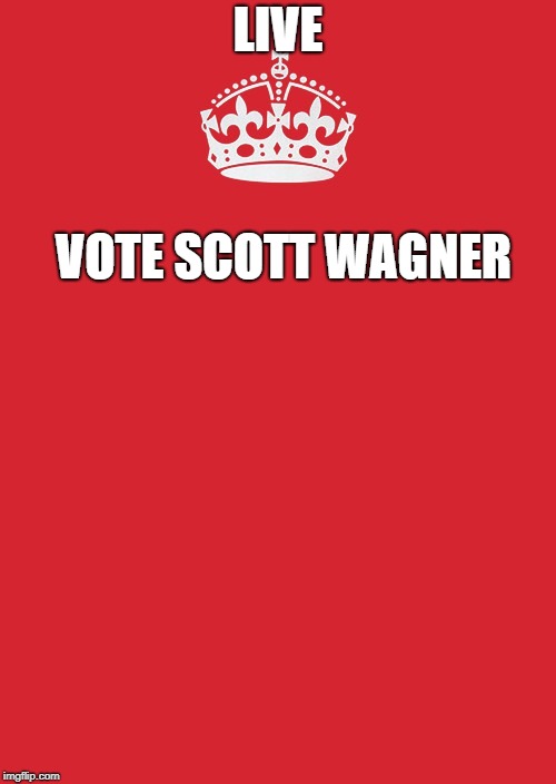 Keep Calm And Carry On Red | LIVE; VOTE SCOTT WAGNER | image tagged in memes,keep calm and carry on red | made w/ Imgflip meme maker