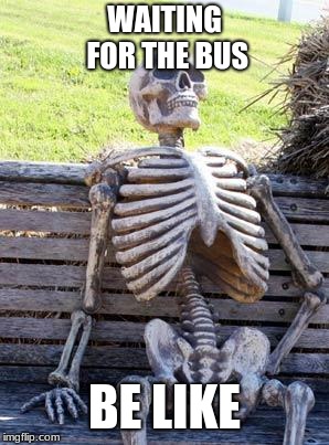 Waiting Skeleton Meme | WAITING FOR THE BUS; BE LIKE | image tagged in memes,waiting skeleton | made w/ Imgflip meme maker