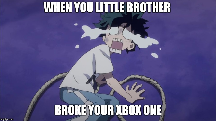 Crybaby izuku | WHEN YOU LITTLE BROTHER; BROKE YOUR XBOX ONE | image tagged in crybaby izuku | made w/ Imgflip meme maker