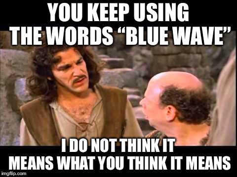 Inigo Montoya | YOU KEEP USING THE WORDS “BLUE WAVE”; I DO NOT THINK IT MEANS WHAT YOU THINK IT MEANS | image tagged in inigo montoya | made w/ Imgflip meme maker