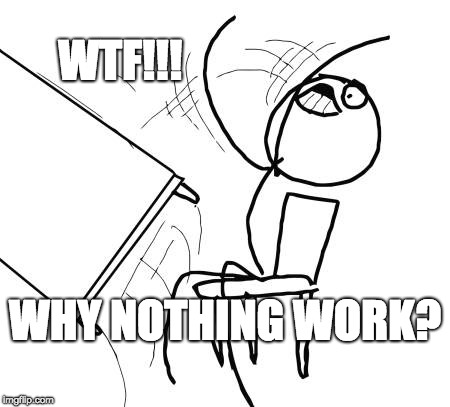 Table Flip Guy Meme | WTF!!! WHY NOTHING WORK? | image tagged in memes,table flip guy | made w/ Imgflip meme maker