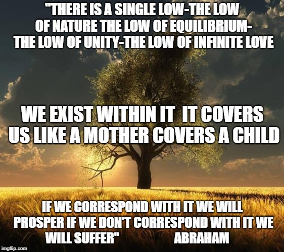 Tree of Life | ''THERE IS A SINGLE LOW-THE LOW OF NATURE THE LOW OF EQUILIBRIUM- THE LOW OF UNITY-THE LOW OF INFINITE LOVE; WE EXIST WITHIN IT 
IT COVERS US LIKE A MOTHER COVERS A CHILD; IF WE CORRESPOND WITH IT WE WILL PROSPER IF WE DON'T CORRESPOND WITH IT WE WILL SUFFER"









            ABRAHAM | image tagged in tree of life | made w/ Imgflip meme maker