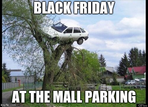 Secure Parking | BLACK FRIDAY; AT THE MALL PARKING | image tagged in memes,secure parking | made w/ Imgflip meme maker