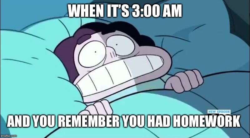 Steven Universe Images | WHEN IT’S 3:00 AM; AND YOU REMEMBER YOU HAD HOMEWORK | image tagged in steven universe images | made w/ Imgflip meme maker