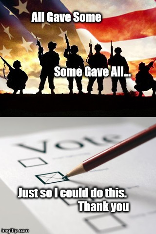 Veteran Thanks | All Gave Some                                                                                                          

Some Gave All... Just so I could do this.                             Thank you | image tagged in veterans,veterans day,voting | made w/ Imgflip meme maker