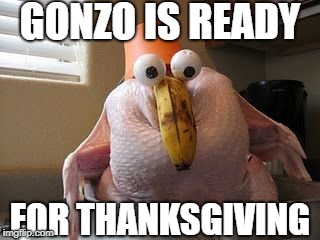 Gonzo Thanksgiving |  GONZO IS READY; FOR THANKSGIVING | image tagged in gonzo,turkey,thanksgiving | made w/ Imgflip meme maker