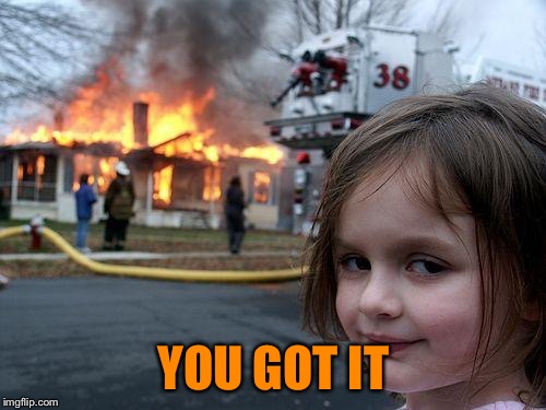 Disaster Girl Meme | YOU GOT IT | image tagged in memes,disaster girl | made w/ Imgflip meme maker