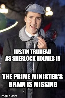 If only he had a brain... | JUSTIN TRUDEAU AS SHERLOCK HOLMES IN; THE PRIME MINISTER'S BRAIN IS MISSING | image tagged in justin trudeau,canada,meanwhile in canada,sherlock holmes,dude you're an idiot,canadian politics | made w/ Imgflip meme maker