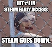 HIT #1 IN STEAM EARLY ACCESS. STEAM GOES DOWN. | image tagged in gertrude from kartkraft | made w/ Imgflip meme maker