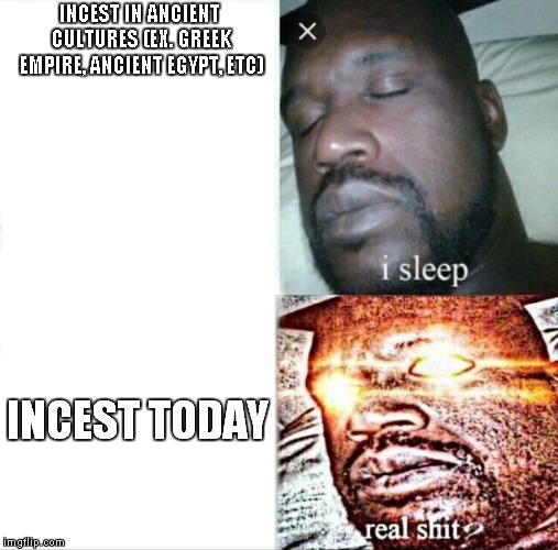 This is Legitimately How People Felt About Incest Over History | INCEST IN ANCIENT CULTURES (EX. GREEK EMPIRE, ANCIENT EGYPT, ETC); INCEST TODAY | image tagged in memes,sleeping shaq,i sleep,incest,ancient history,egypt | made w/ Imgflip meme maker