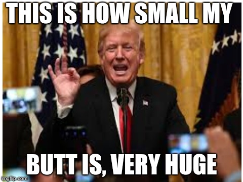 OH boy it's trumpty dumpty | THIS IS HOW SMALL MY; BUTT IS, VERY HUGE | image tagged in trump 2016,funny | made w/ Imgflip meme maker