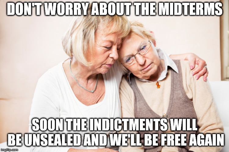 DON'T WORRY ABOUT THE MIDTERMS; SOON THE INDICTMENTS WILL BE UNSEALED AND WE'LL BE FREE AGAIN | made w/ Imgflip meme maker