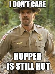 Jim Hopper | I DON'T CARE HOPPER IS STILL HOT | image tagged in jim hopper | made w/ Imgflip meme maker