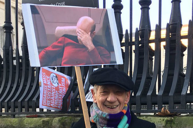 High Quality Ian McKellen protesting Blank Meme Template