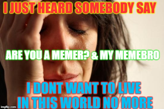 First World Problems | I JUST HEARD SOMEBODY SAY; ARE YOU A MEMER? & MY MEMEBRO; I DONT WANT TO LIVE IN THIS WORLD NO MORE | image tagged in memes,first world problems | made w/ Imgflip meme maker