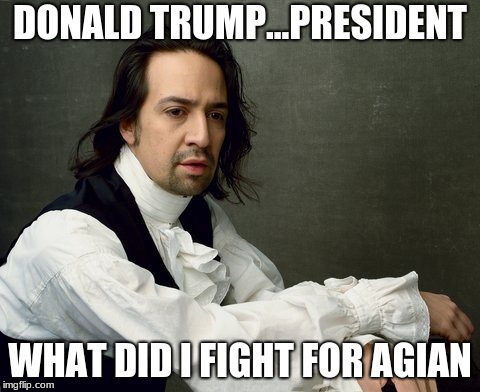 Lin-manuel Hamilton | DONALD TRUMP...PRESIDENT; WHAT DID I FIGHT FOR AGIAN | image tagged in lin-manuel hamilton | made w/ Imgflip meme maker