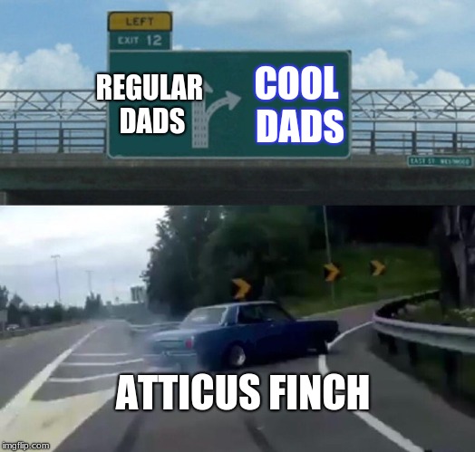 Left Exit 12 Off Ramp Meme | COOL DADS; REGULAR DADS; ATTICUS FINCH | image tagged in memes,left exit 12 off ramp | made w/ Imgflip meme maker