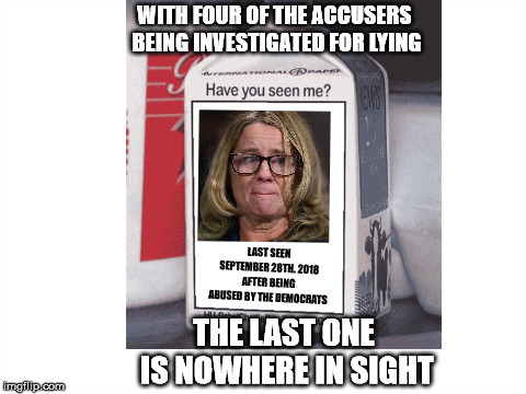 When you are no longer of any use. | WITH FOUR OF THE ACCUSERS BEING INVESTIGATED FOR LYING; LAST SEEN SEPTEMBER 28TH. 2018 AFTER BEING ABUSED BY THE DEMOCRATS; THE LAST ONE IS NOWHERE IN SIGHT | image tagged in ford | made w/ Imgflip meme maker